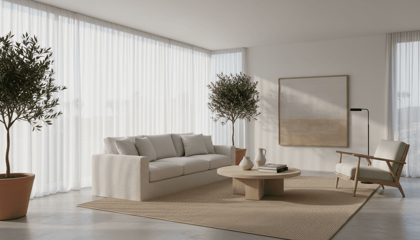 Serene minimalist living room with soft natural light in Los Angeles